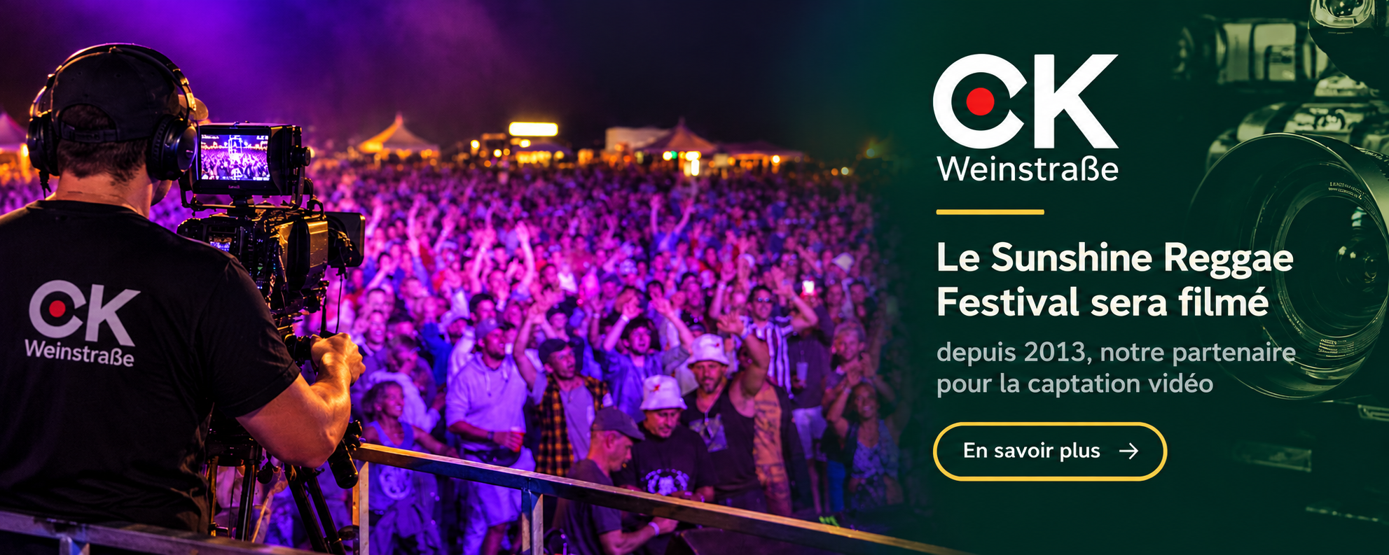Ein Kameramann von OK Weinstraße filmt das Publikum beim Sunshine Reggae Festival.